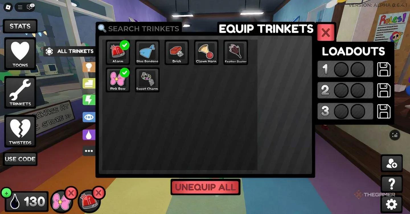 Trinket equip screen