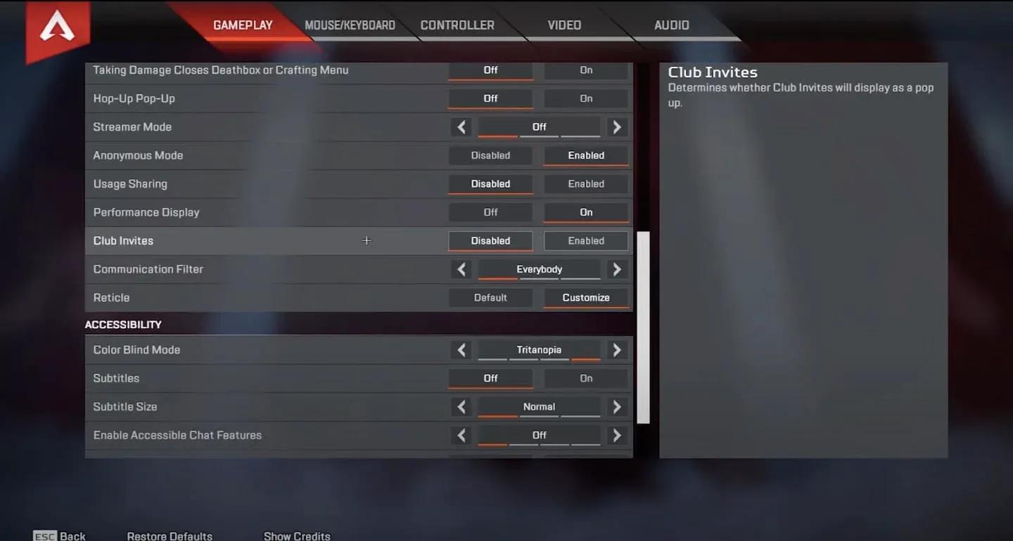 Panel de ajustes de video