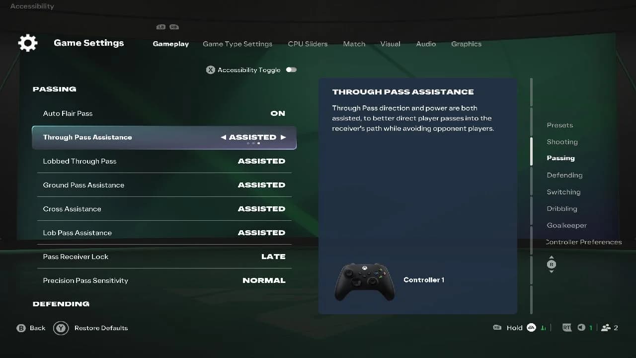 EA FC 27 controller preset menu showing Competitive option selected