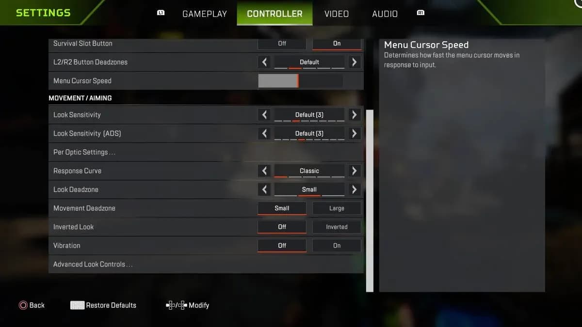 Advanced video settings panel