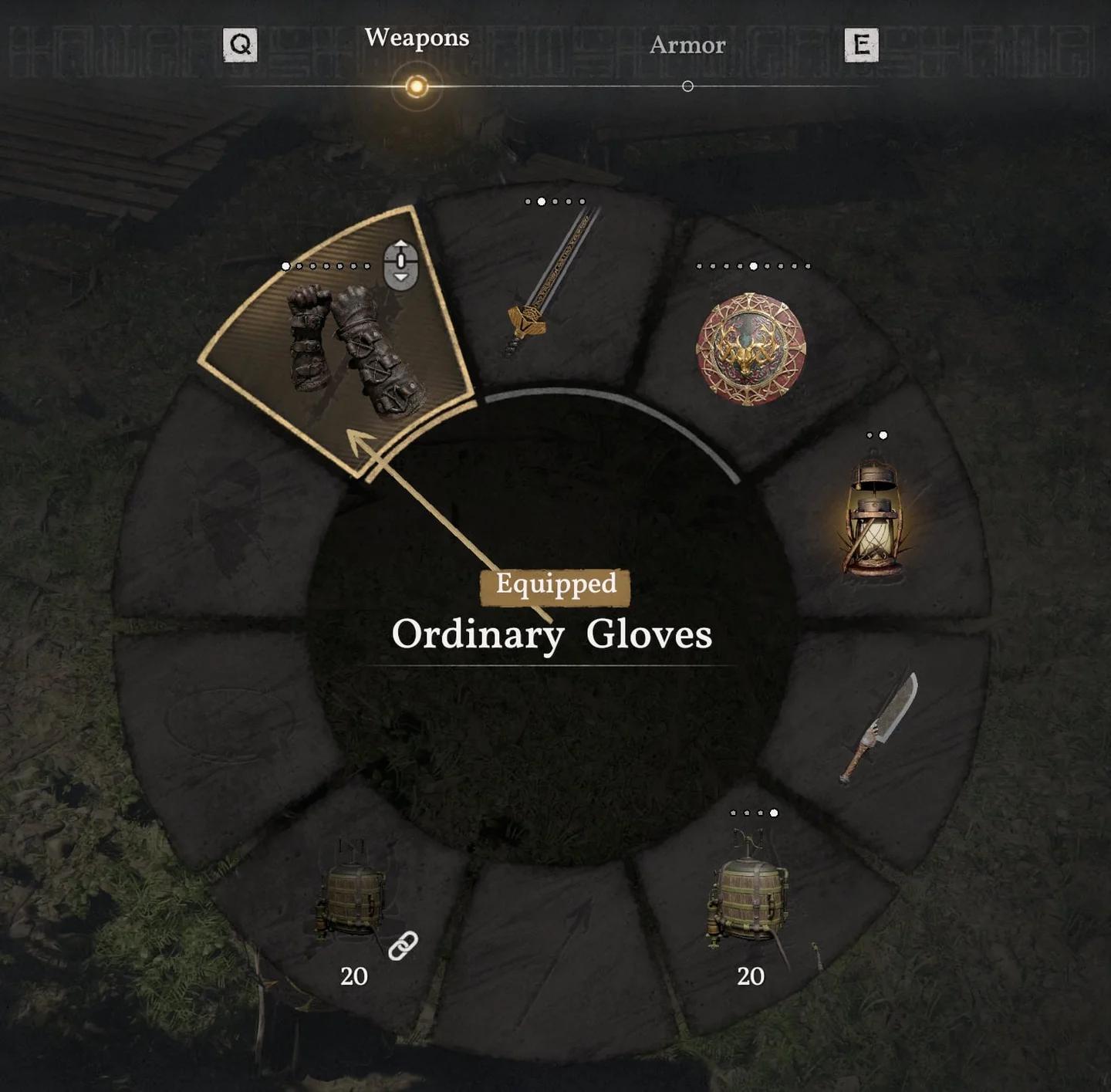 Crimson Desert weapon selection menu showing available equipment choices