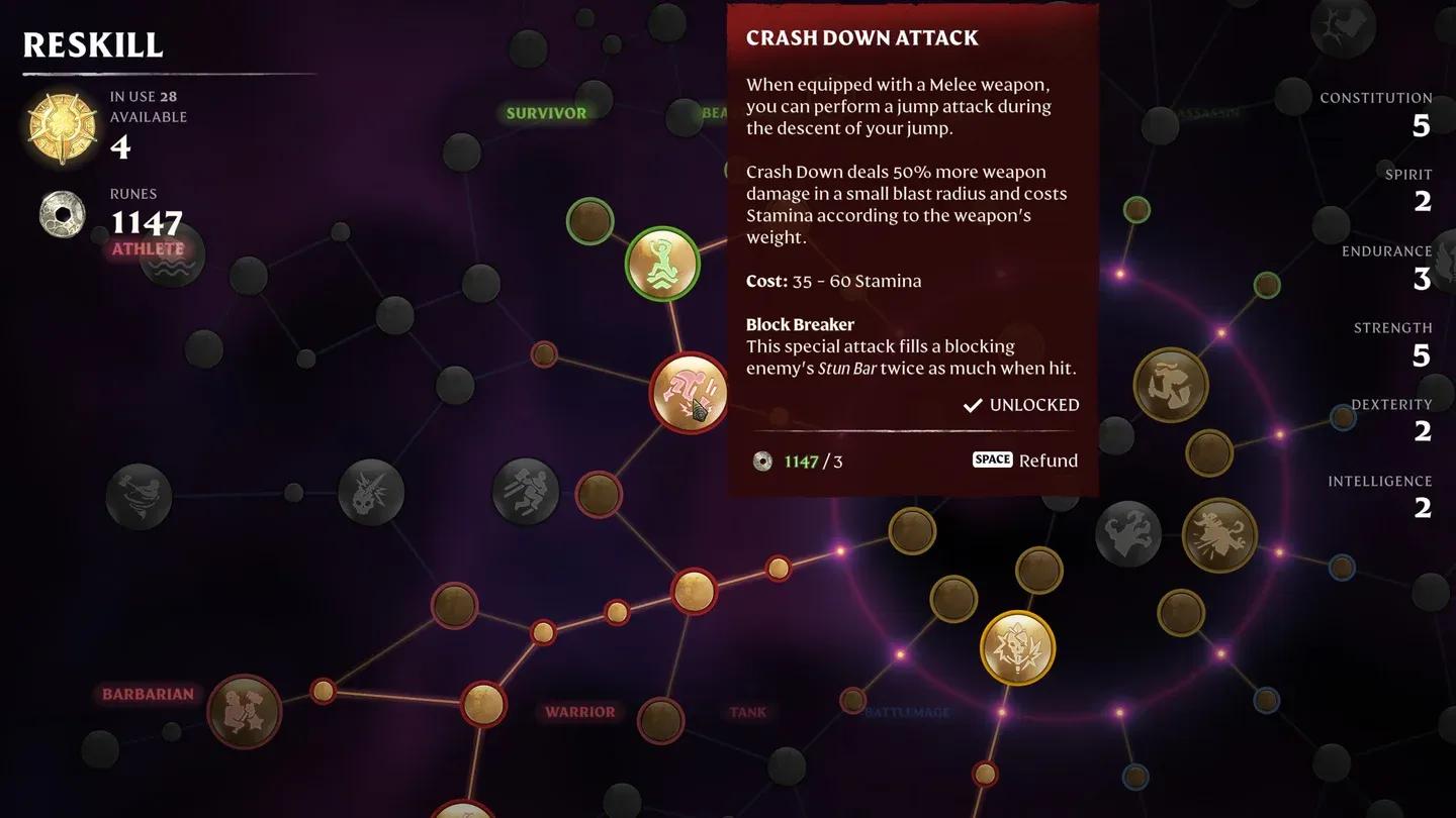 Nodo de habilidad Ataque de Desplome