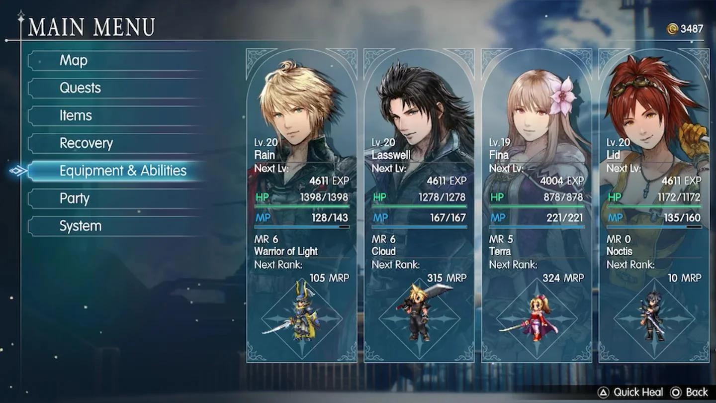 Aileen's weapon crafting menu showing character-specific weapons made with Adamantite