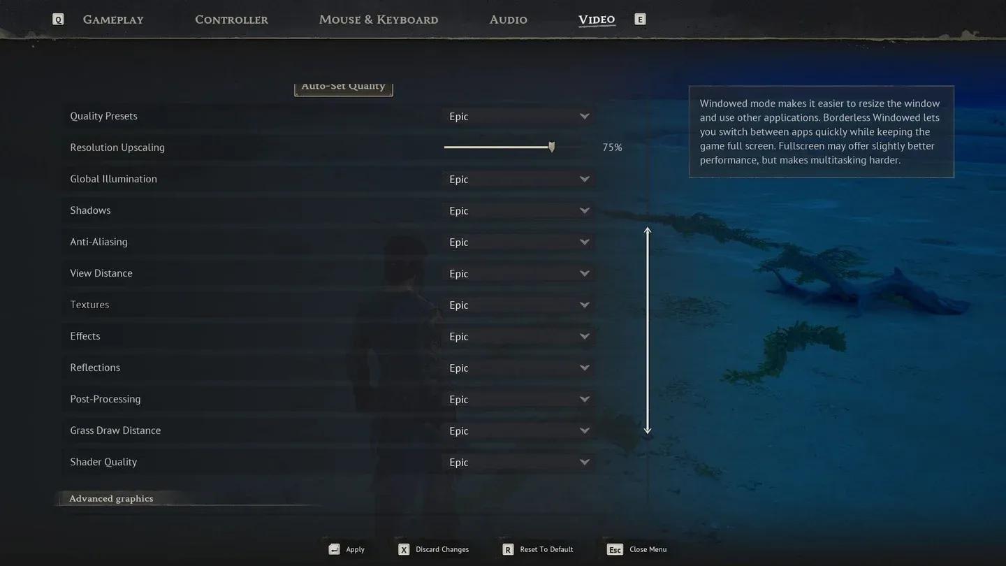 Windrose graphics settings menu