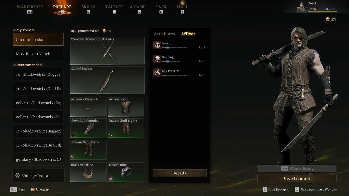 Recommended weapon affixes