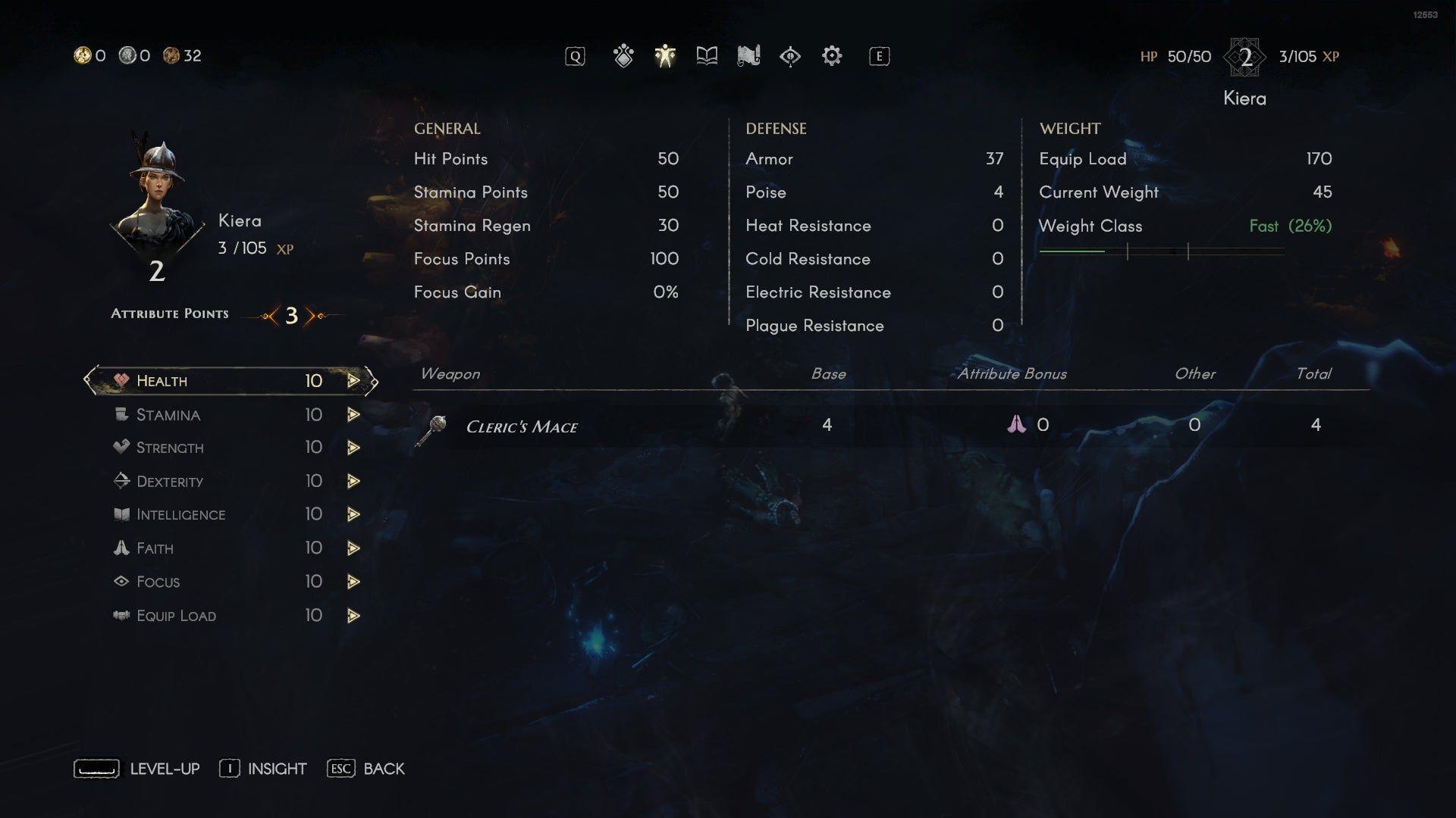 Character stats screen