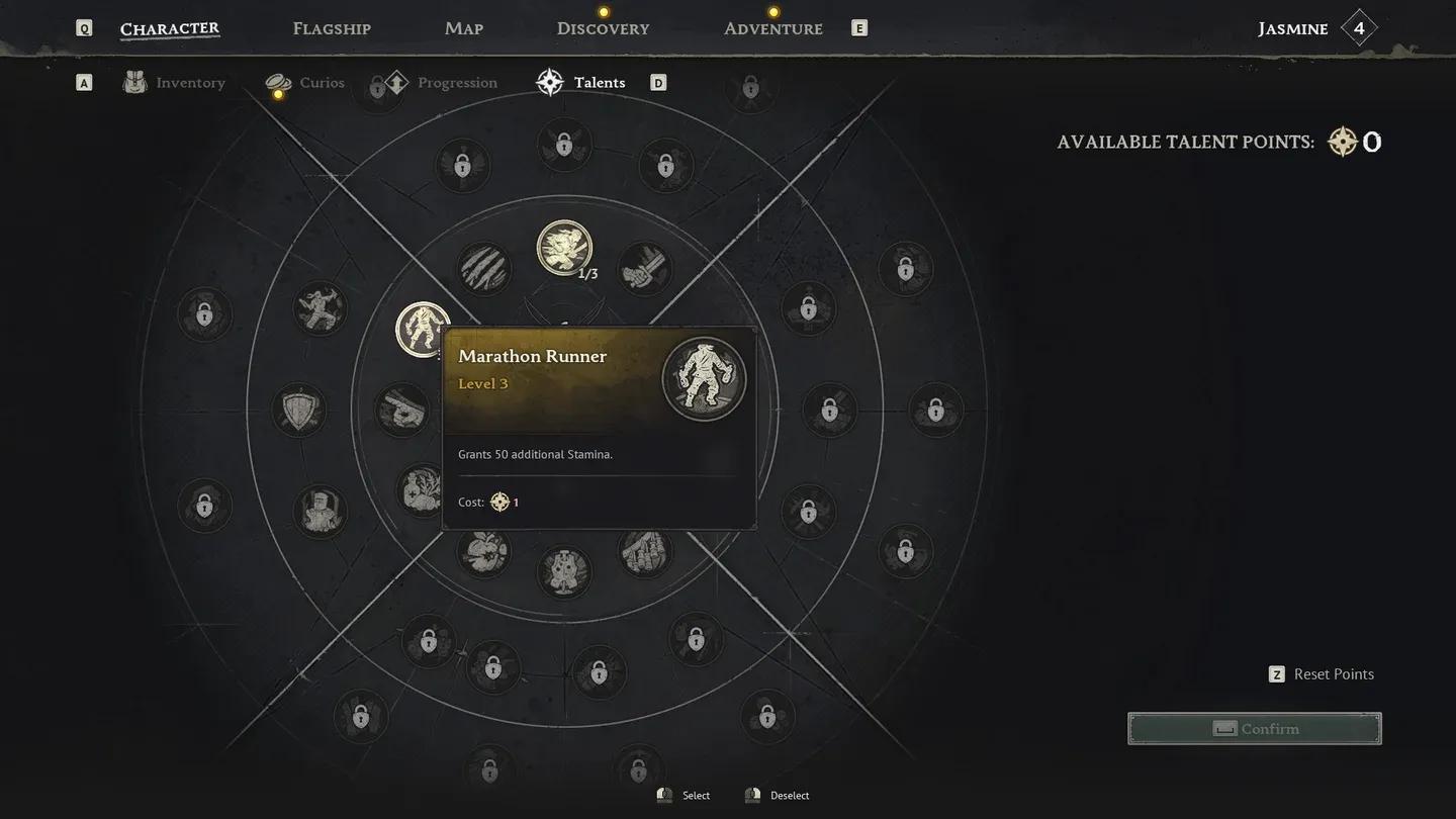 Windrose talent upgrade screen