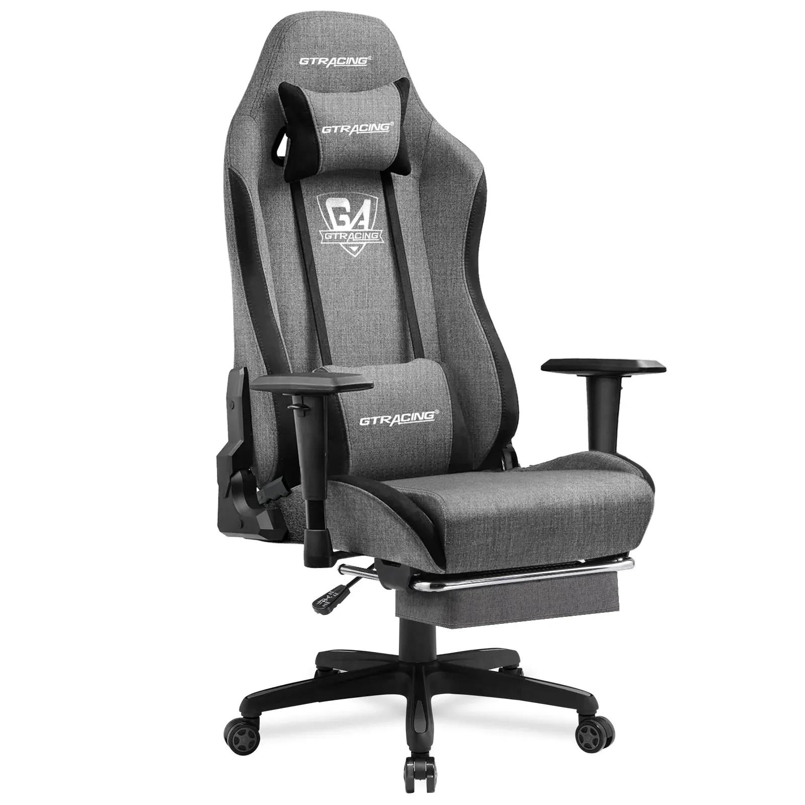 Gtracing Fabric Adjustable Height Reclining Gaming Office Chair with Footrest, Gray, Size: Standard