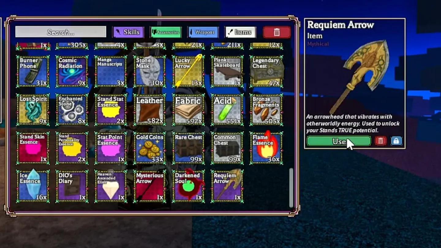 Requiem Arrow in player inventory