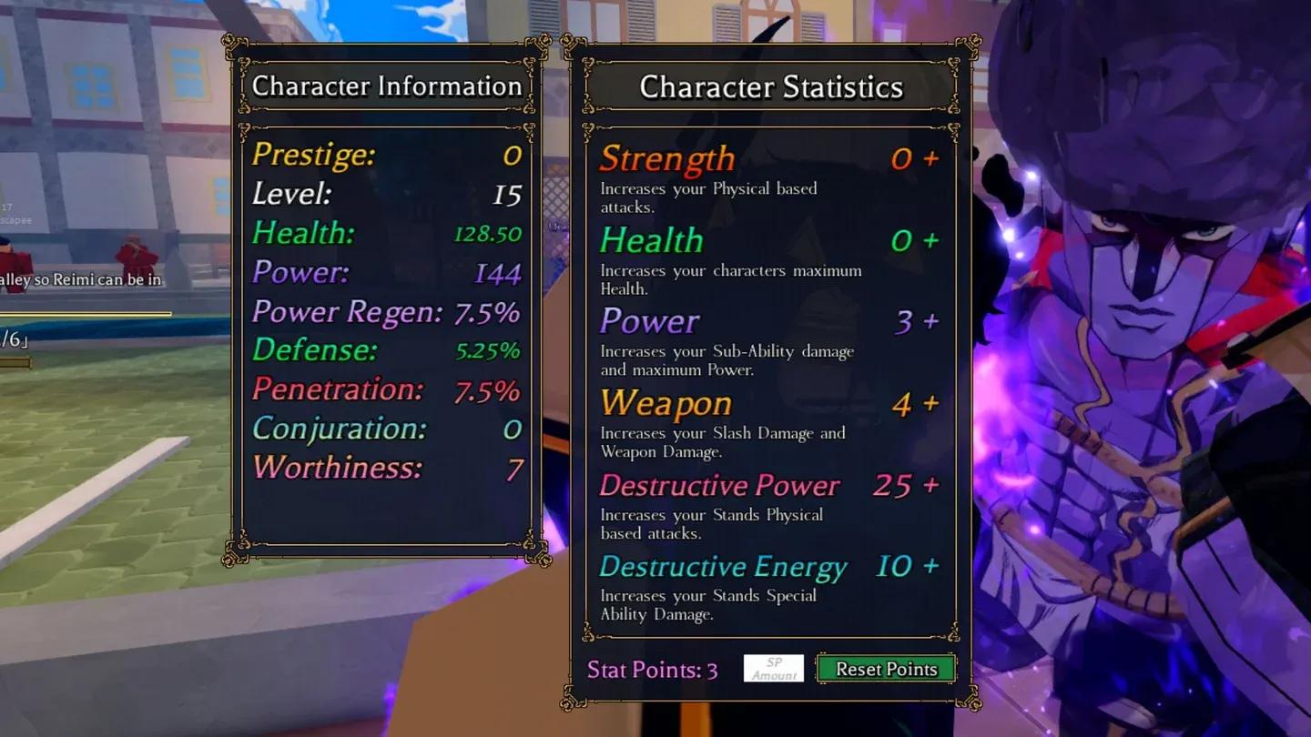 Stat point build planning screen