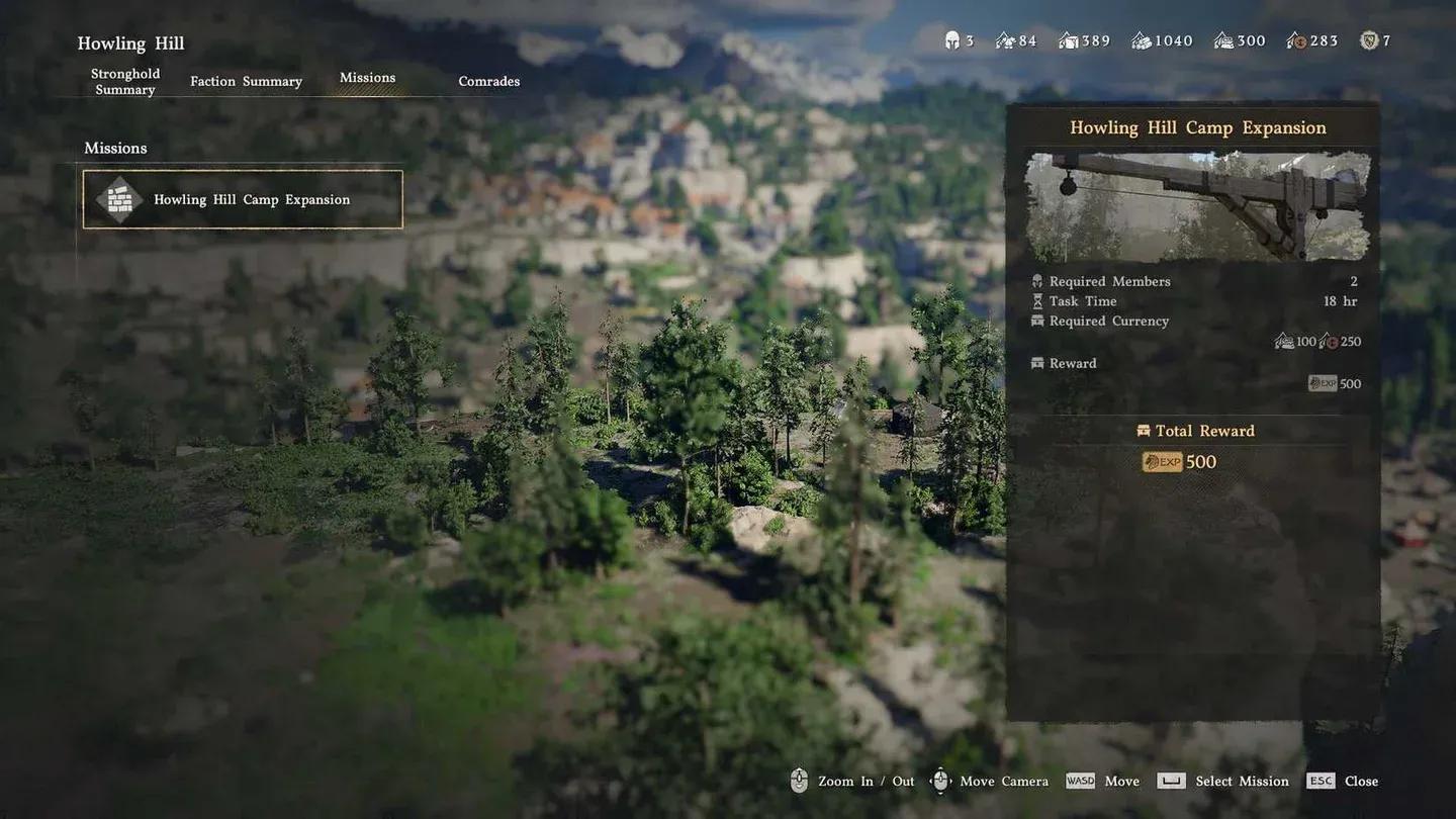Camp expansion mission select