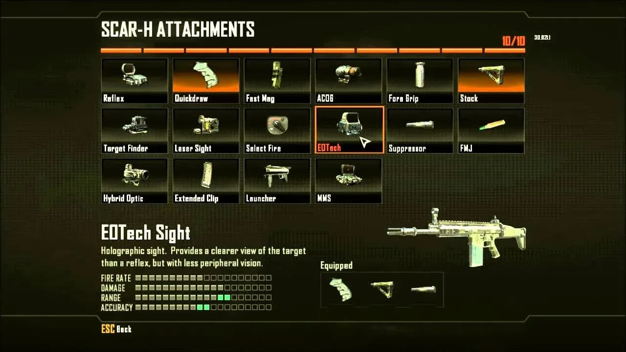 SCAR-H attachment loadout screen