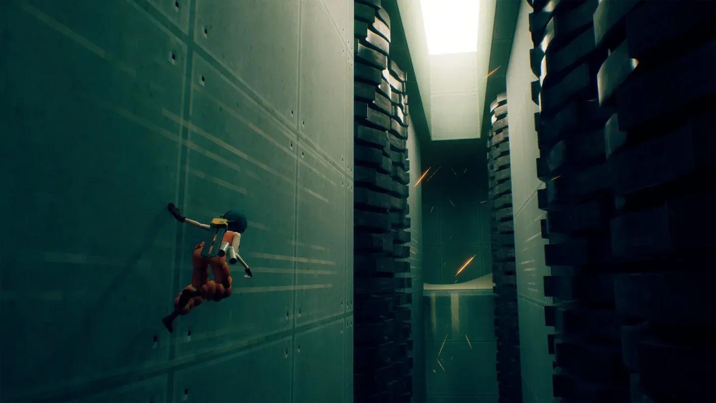 Wall running through brutalist levels