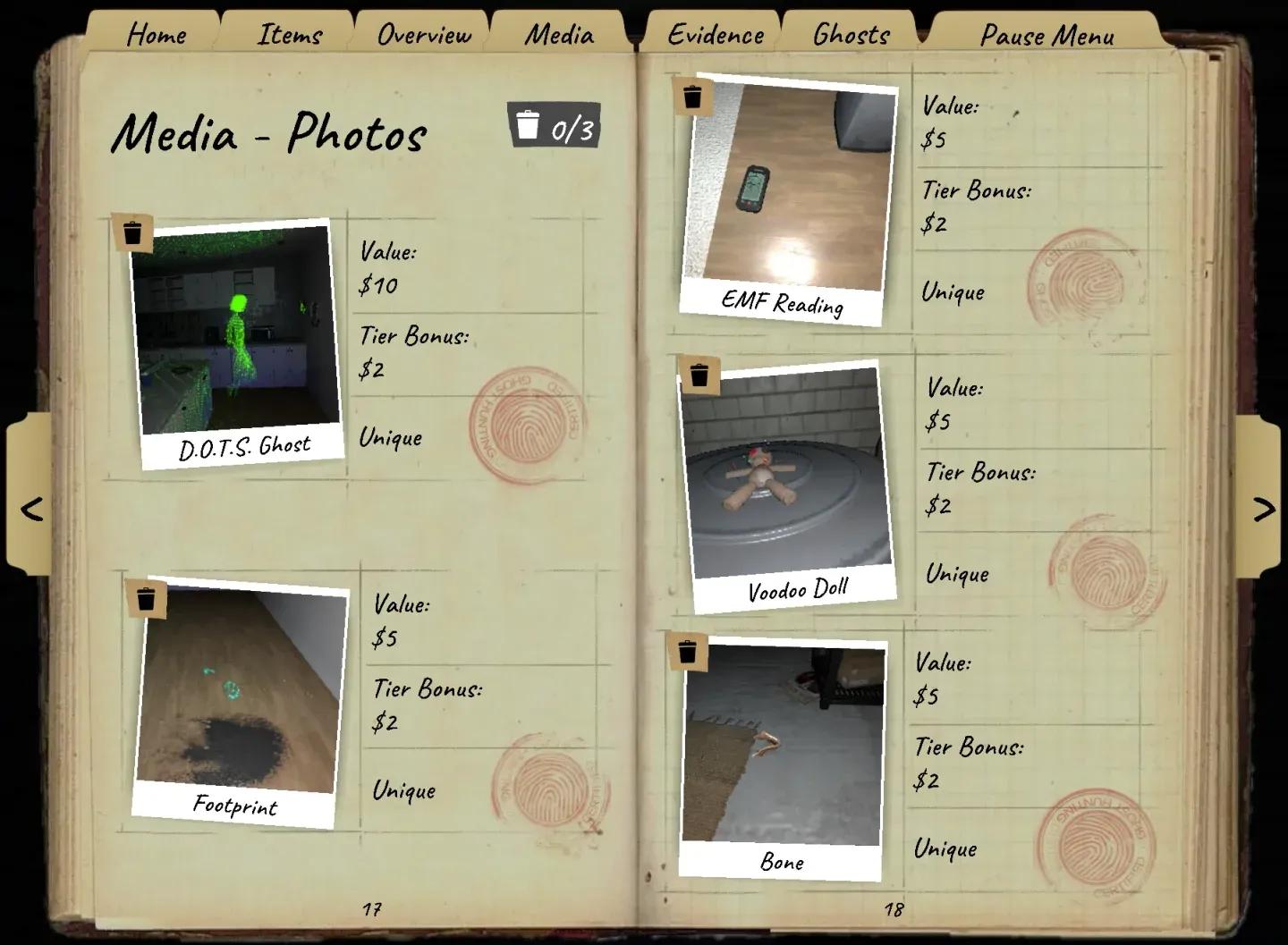 Ghost evidence journal screen