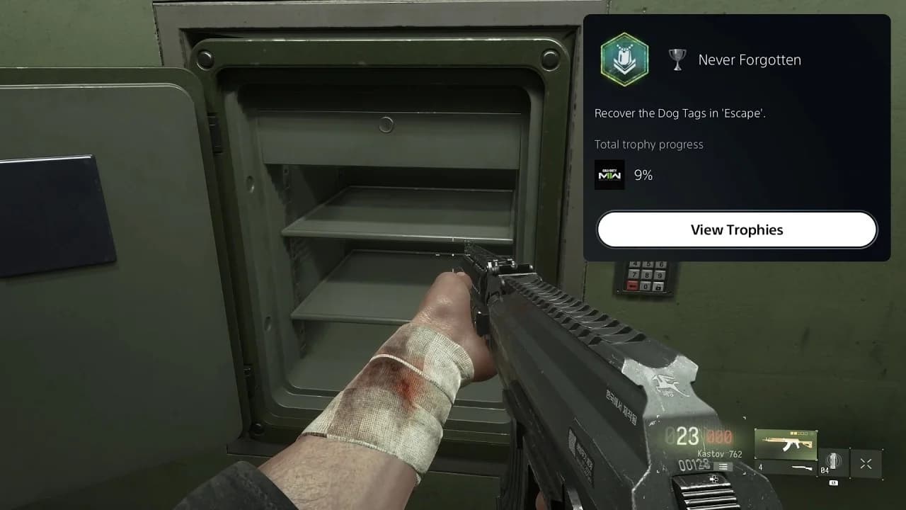 Noteworthy와 Never Forgotten 도전 과제가 표시된 MW4 캠페인 트로피 목록