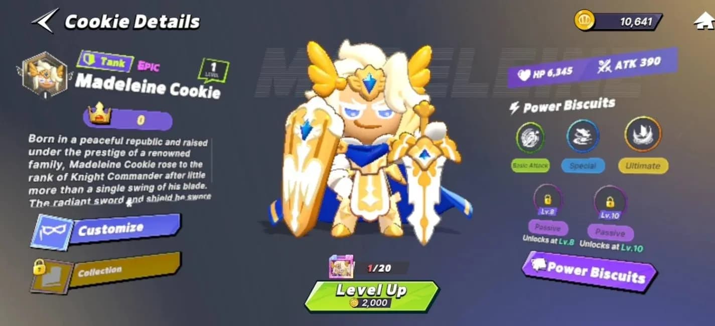 Madeleine stats by level