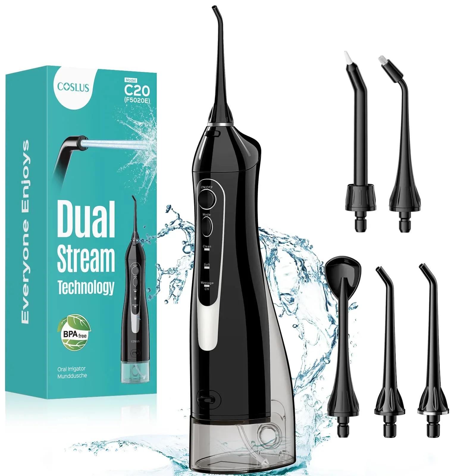 Amazon.com: COSLUS ADA Accepted Water Dental Flosser Teeth Pick C20: Portable Cordless Oral Irrigator 300ML Rechargeable Travel Irrigation Cleaner IPX7 Waterproof Electric Flossing Machine, Professional Set Black : Health & Household