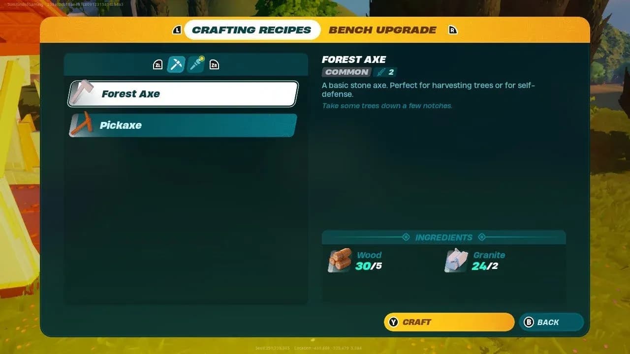 Crafting Bench category tabs