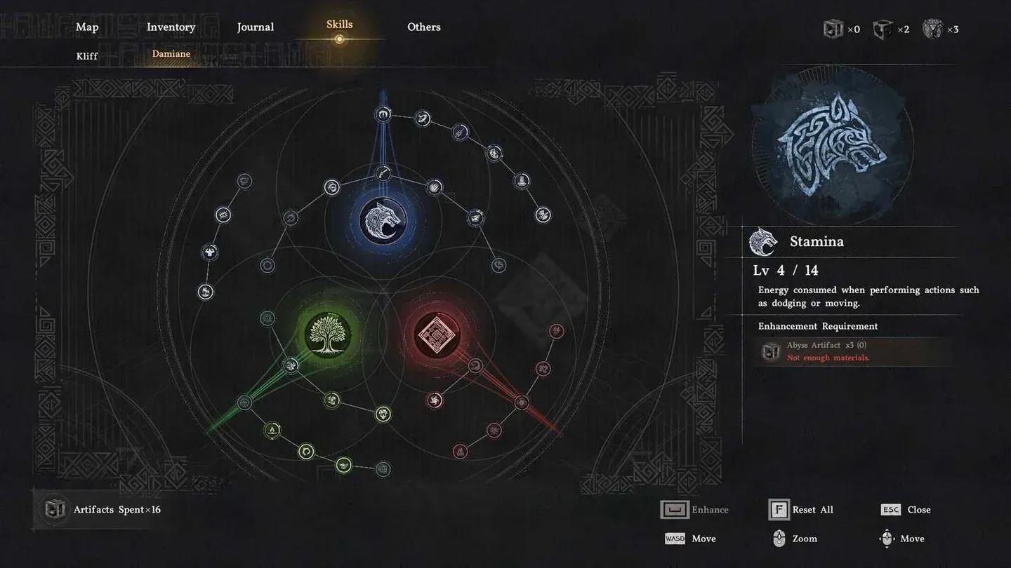 Damiane stamina skill tree nodes