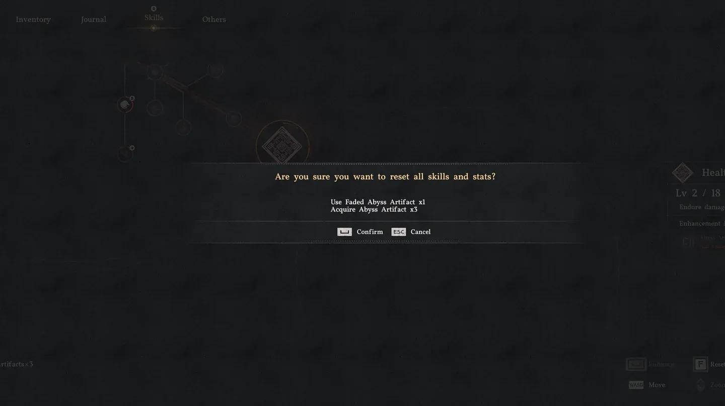 Reset skill tree from Skills Menu