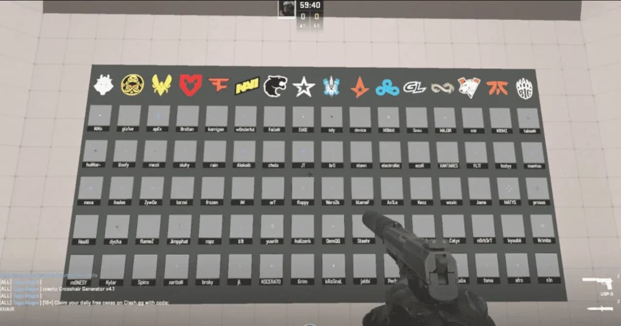 CS2 crosshair settings panel