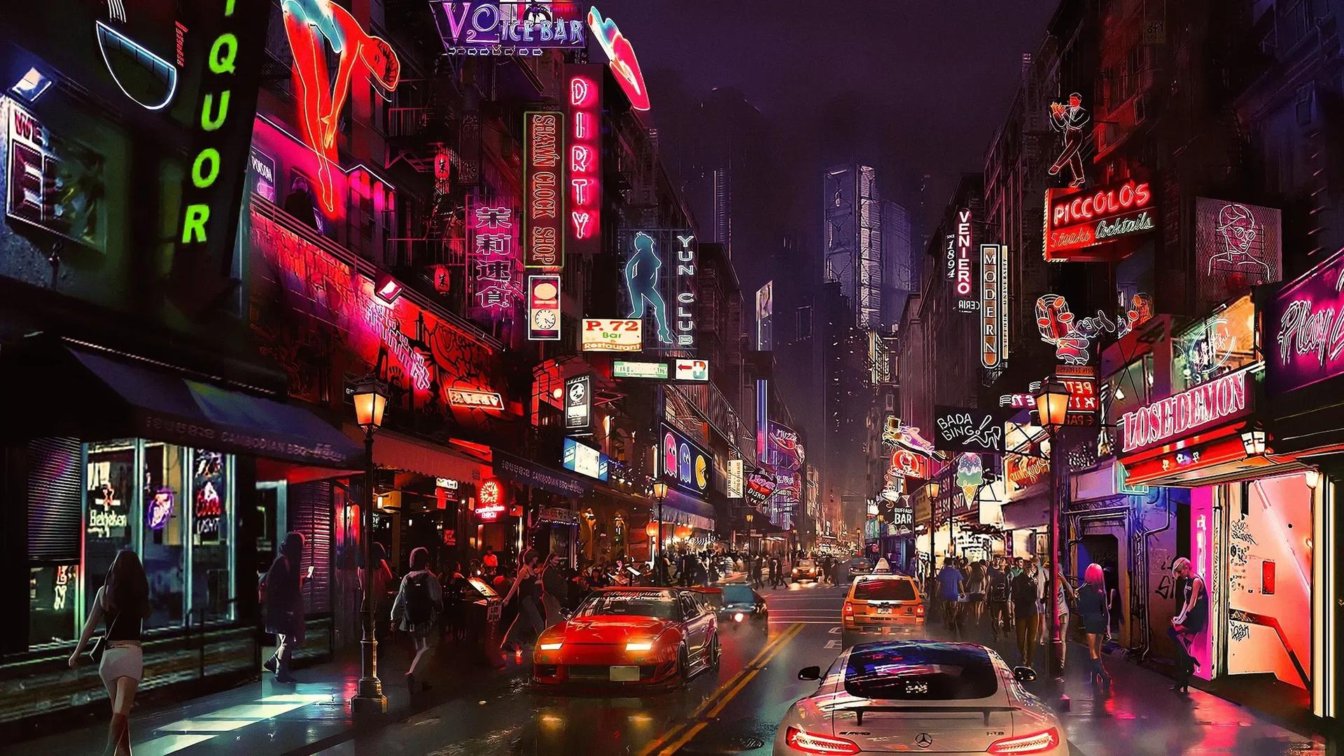 Cyberpunk 2077 Neon Streets: 4K Ultra HD Urban Nightlife Wallpaper | 3840x2160 | Wallpaper Abyss
