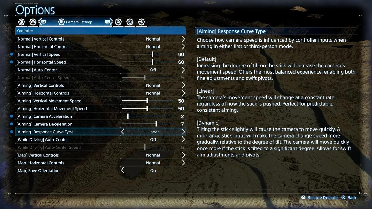 Portable preset settings screen