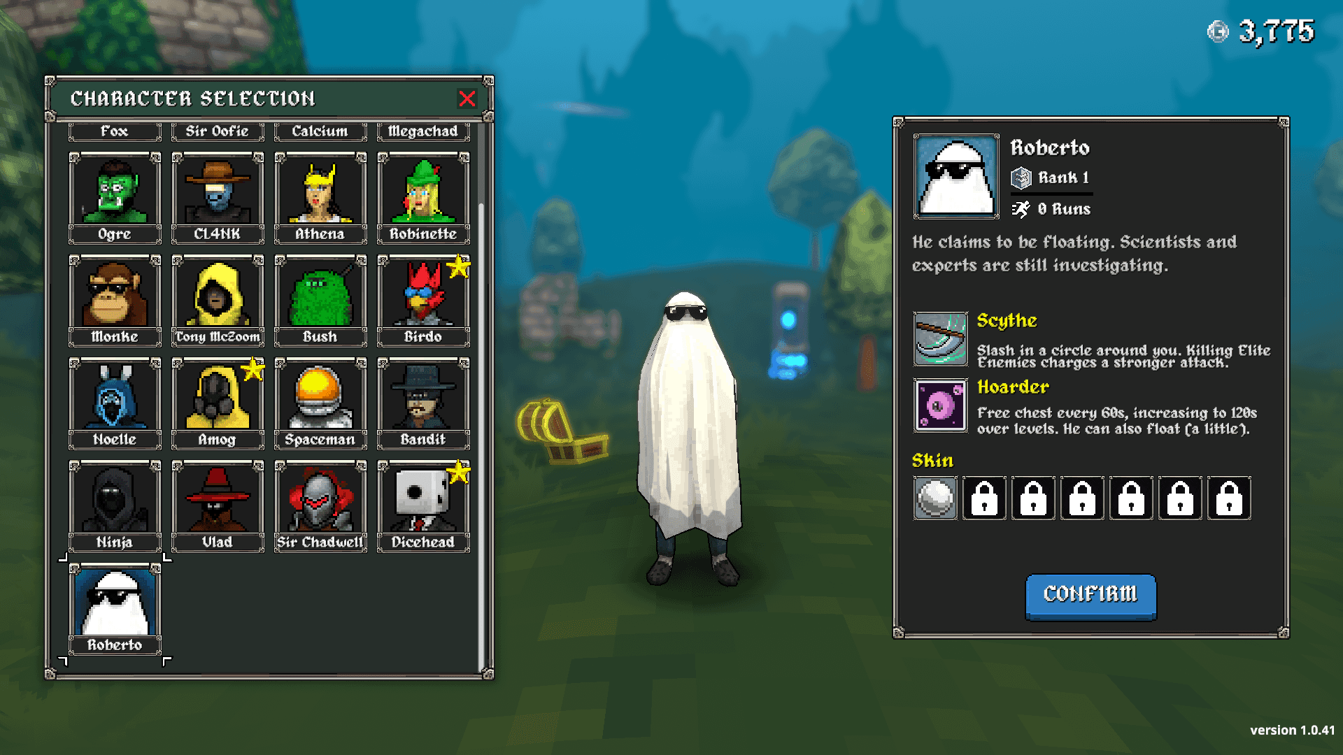 New character selection screen