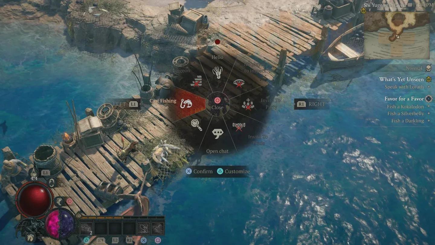 Emote wheel with fishing command