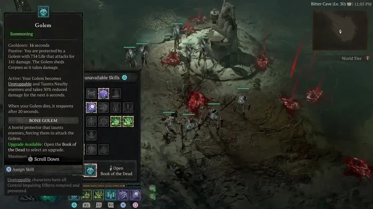 Golem Necro setup screen