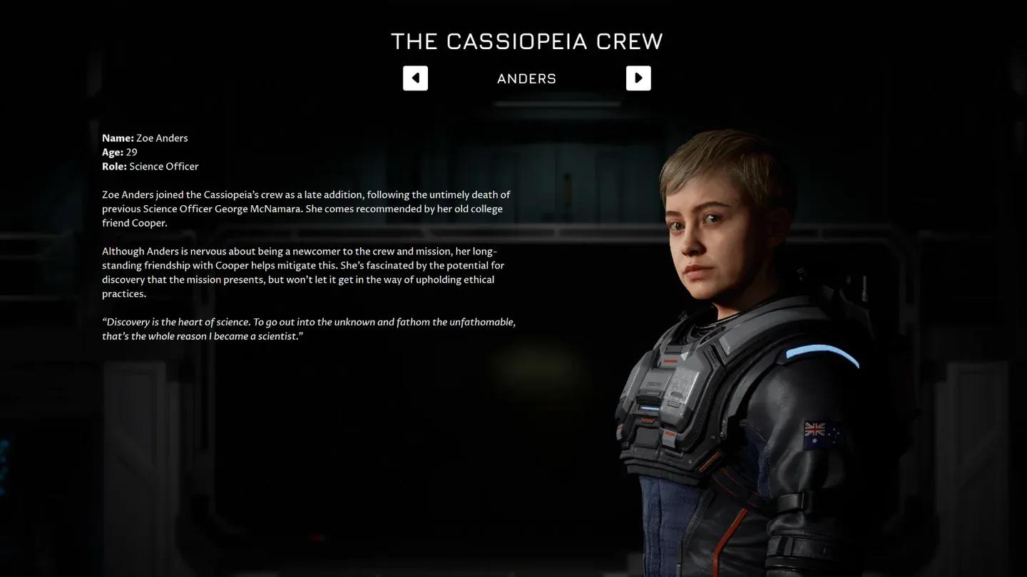 The Cassiopeia crew roster
