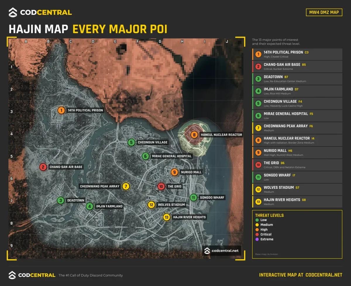 Songdo Wharf의 La Grand Vie 옥상 위치를 보여주는 Call of Duty MW4 DMZ 맵