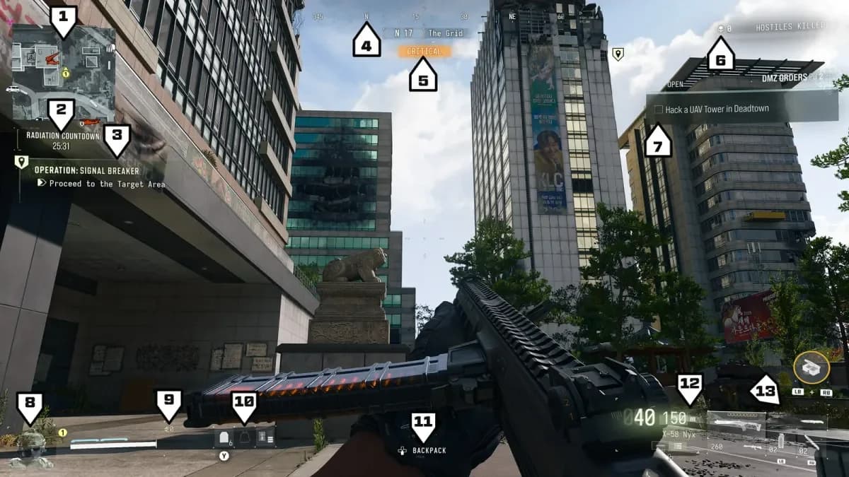 MW4 DMZ 中尉狩猎塔在 Hajin 战术地图上的橙色标记