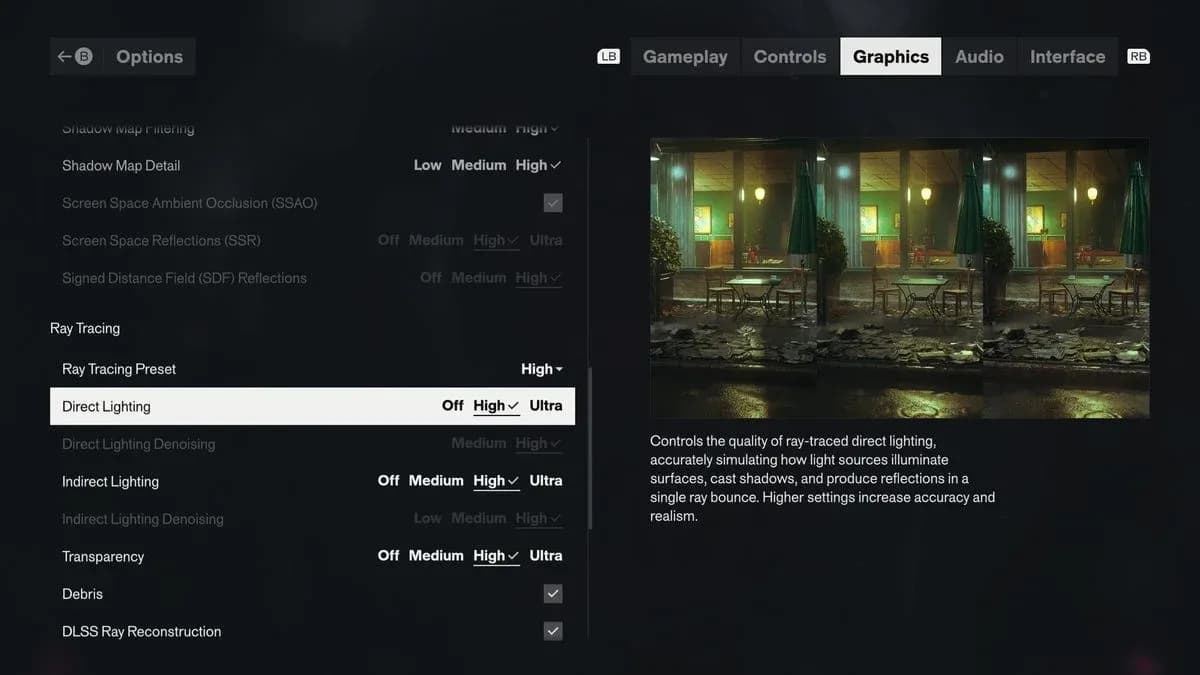 Ray tracing settings comparison