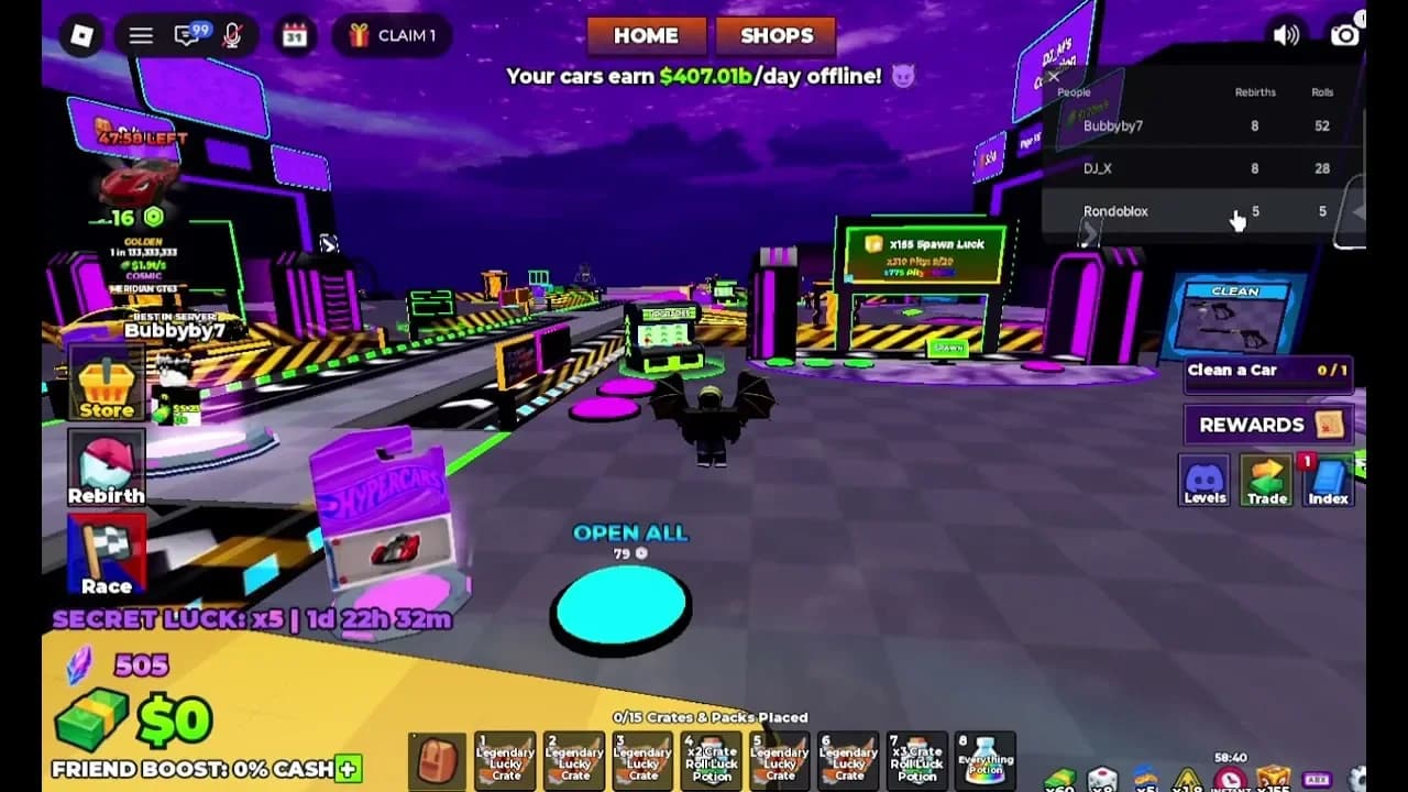 Dream Car Collection crate opening screen showing hatch animation