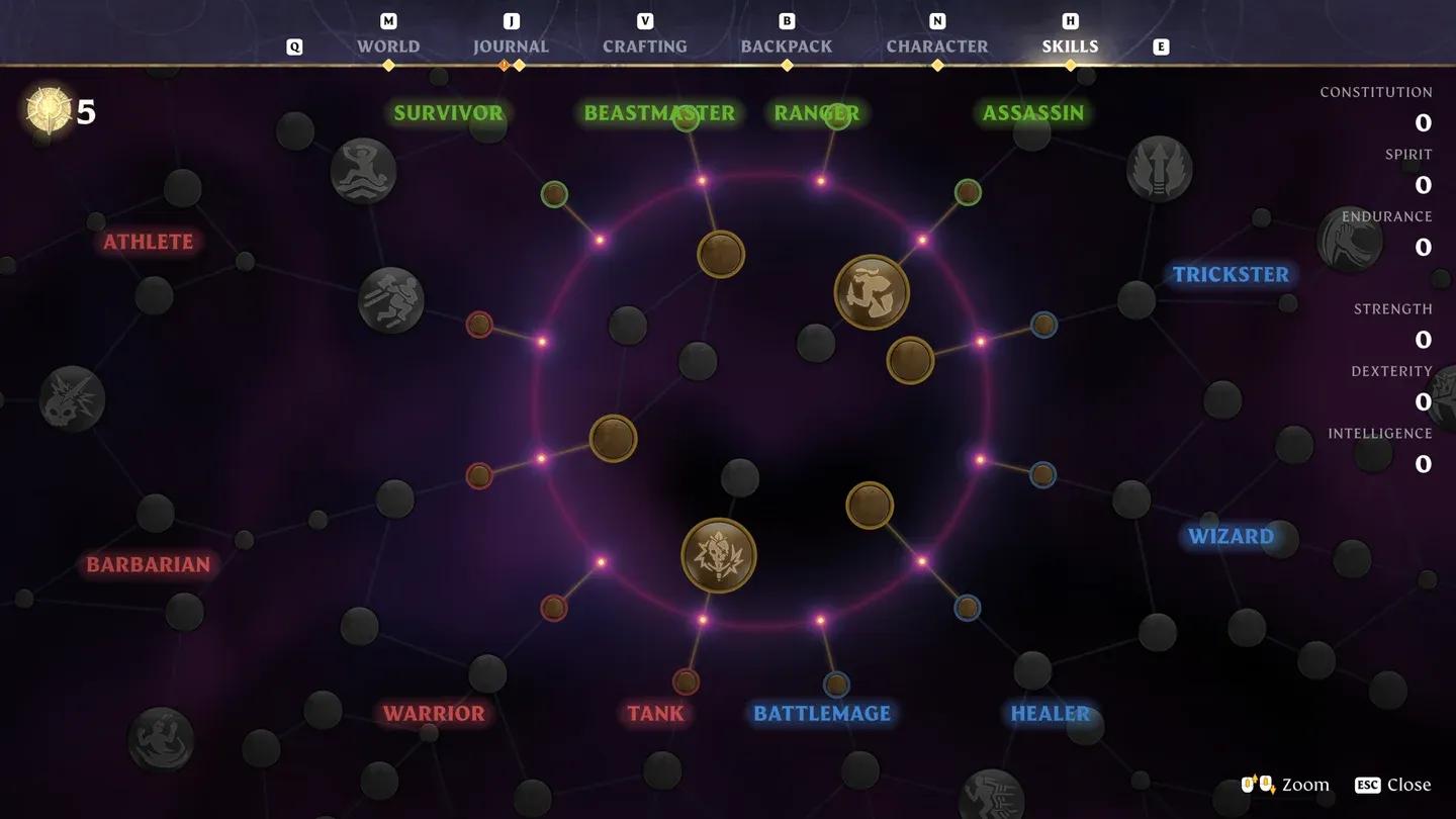 Skill tree early node selection