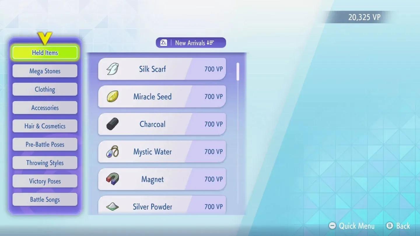 Held item options at launch