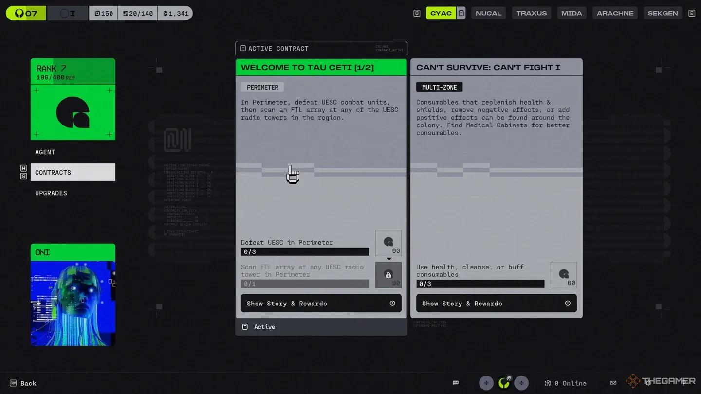 Faction contract reward screen