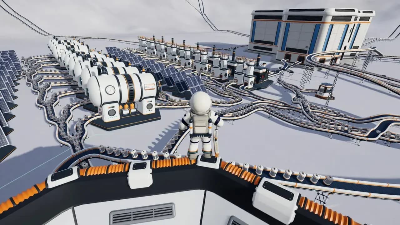 Pressure Chamber receiving dust input via conveyor belt in Moon Sweepers factory layout