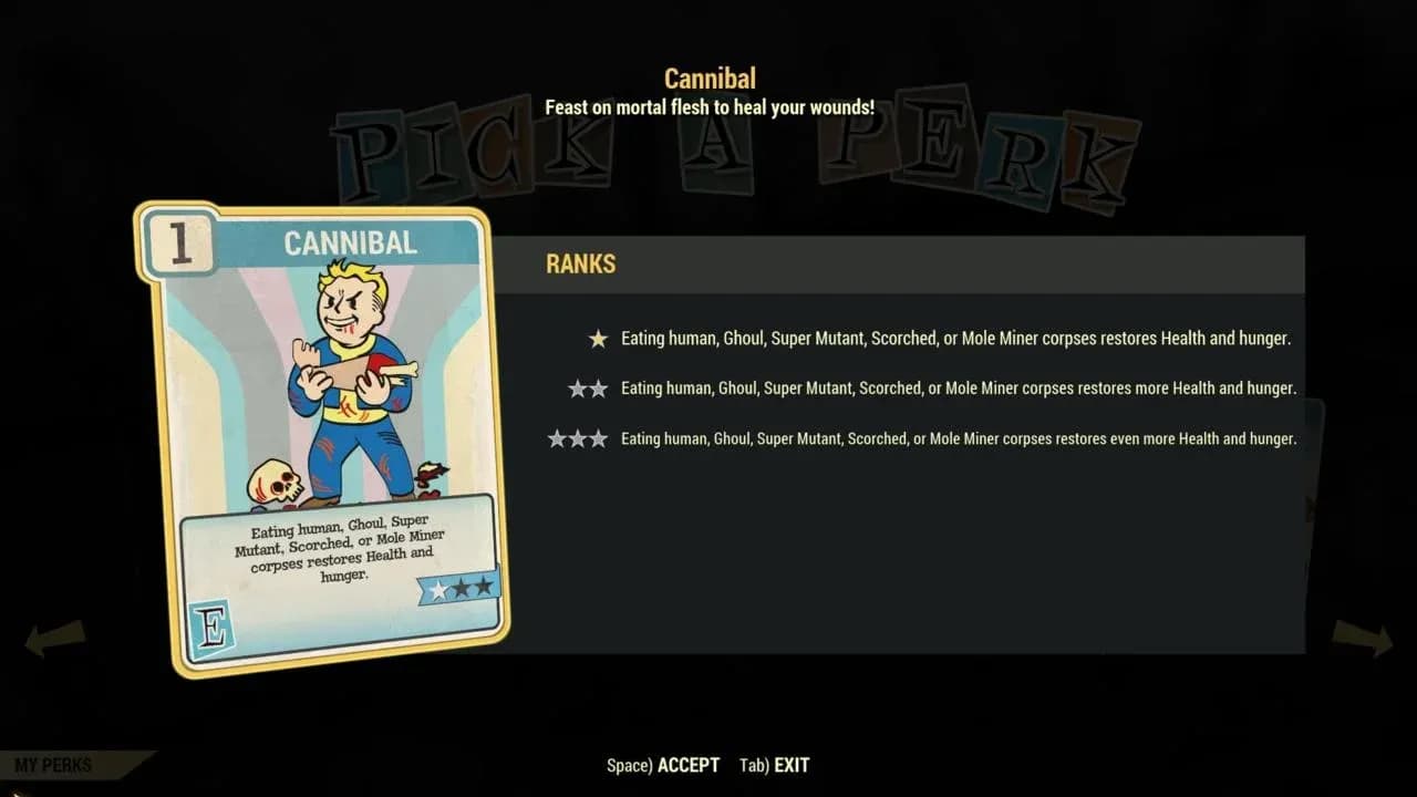 SPECIAL perk card selection