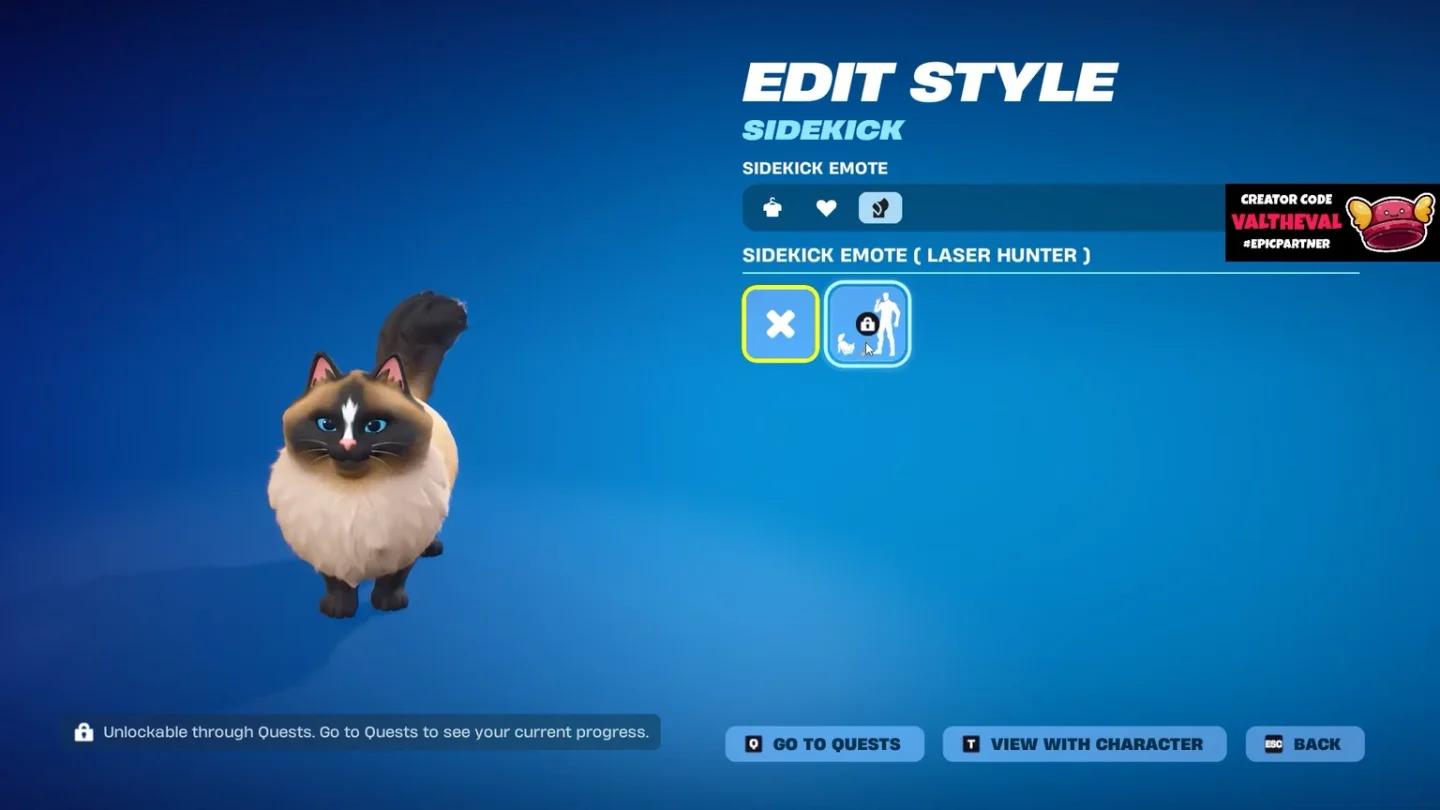 شاشة خزنة Fortnite تظهر Fancy Ragdoll مجهزاً في خانة الـ Sidekick