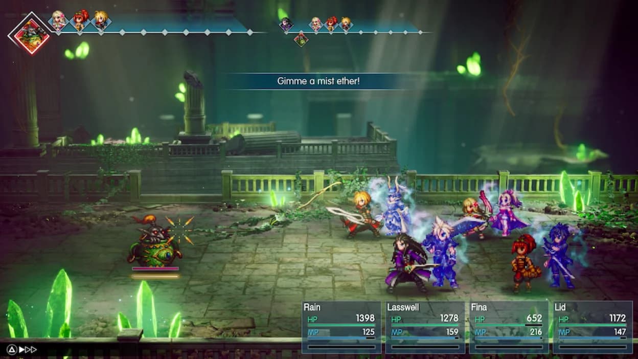 Thanh Stagger của kẻ địch và các lệnh chiến đấu của nhóm trong Final Fantasy Resonance