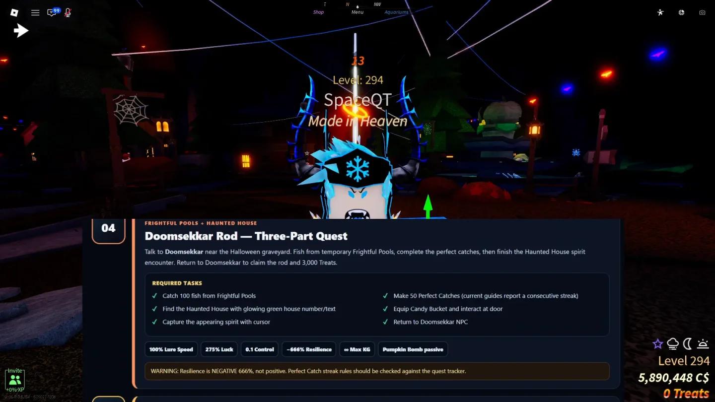 完成 FischFright 3 Omniscient 儀式後顯示的 Omniscient Spinecaster 釣竿獎勵