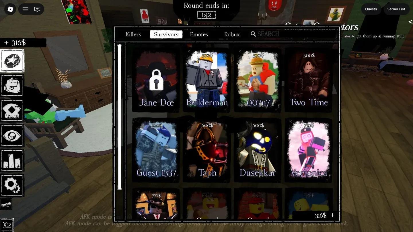 Forsaken killer select screen