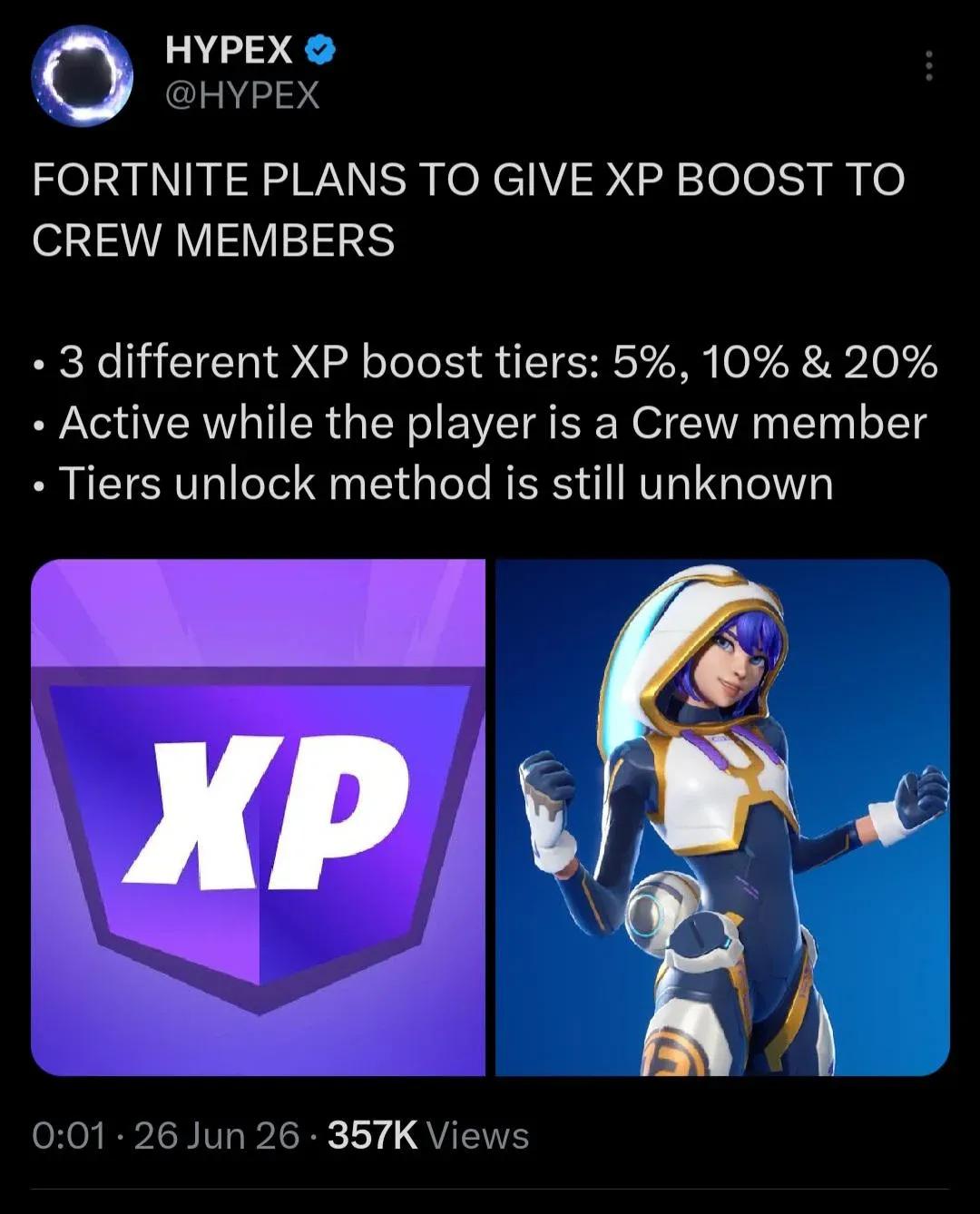 Fortnite Crew XP Boost Tiers Spotted: 5%, 10%, and 20% Multipliers in Testing image