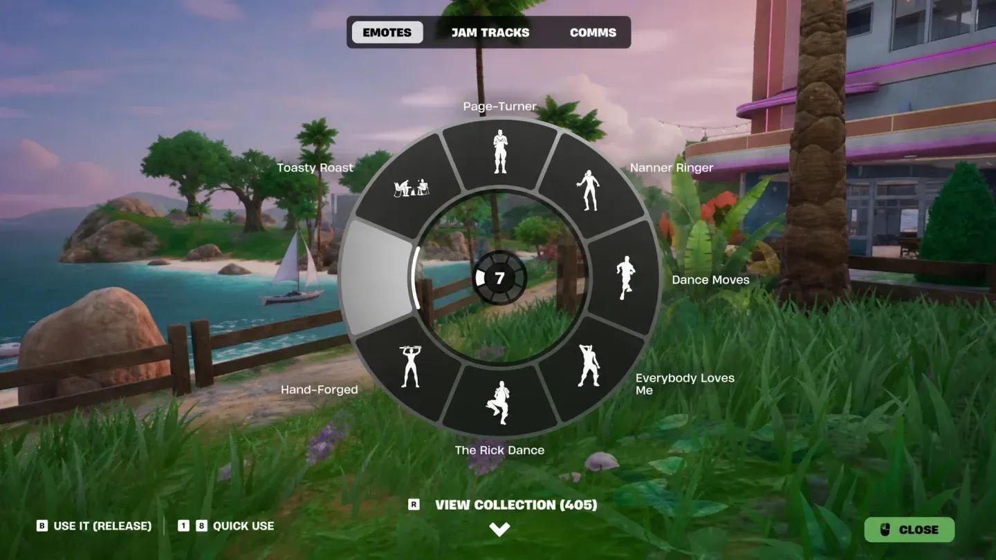Open the emote wheel with B