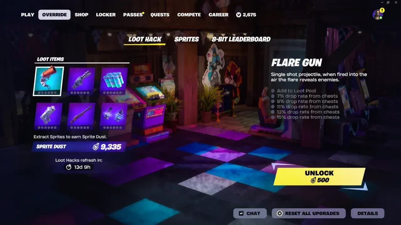 Override tab Loot Hack screen