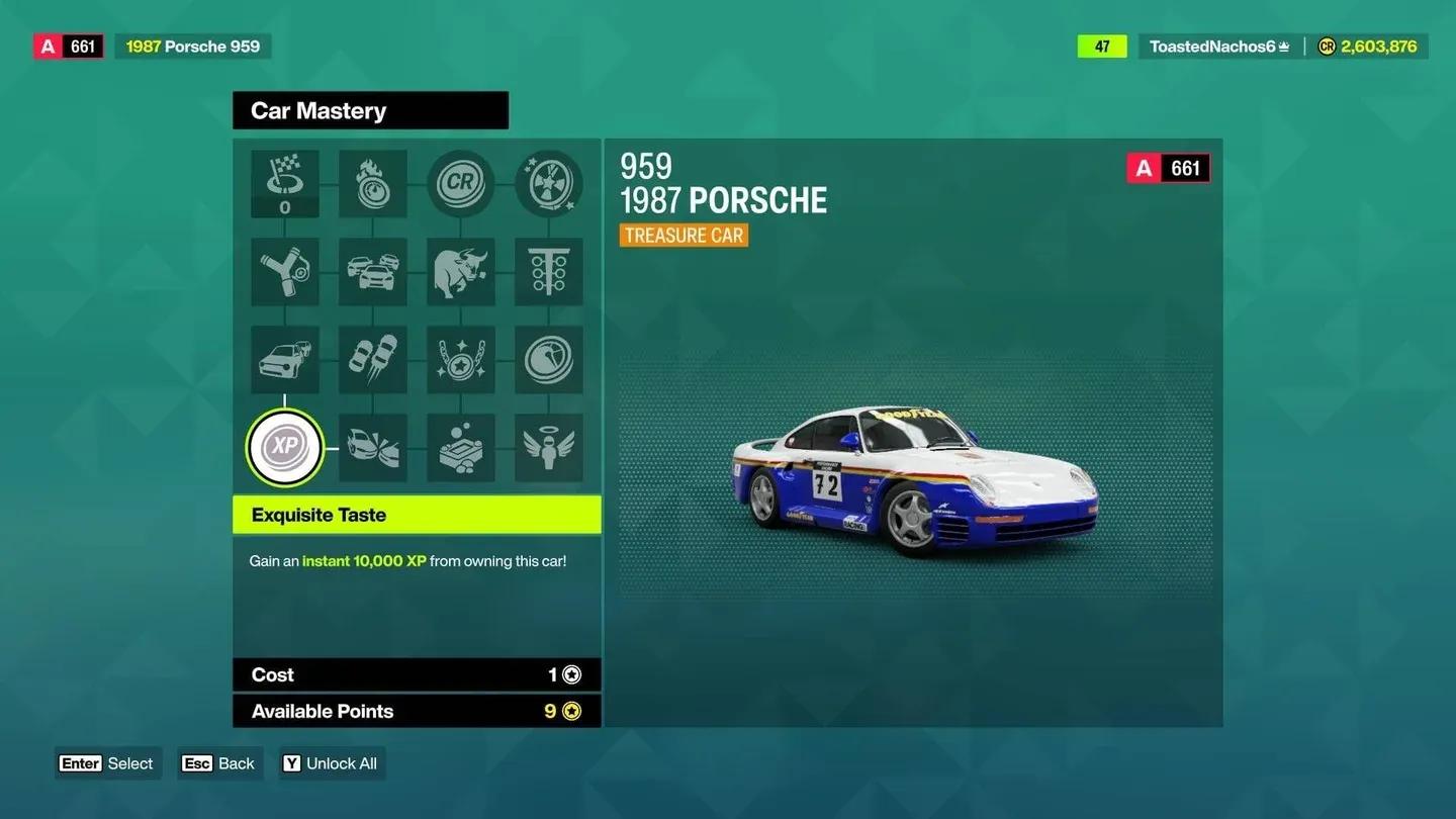 Car Mastery upgrade screen