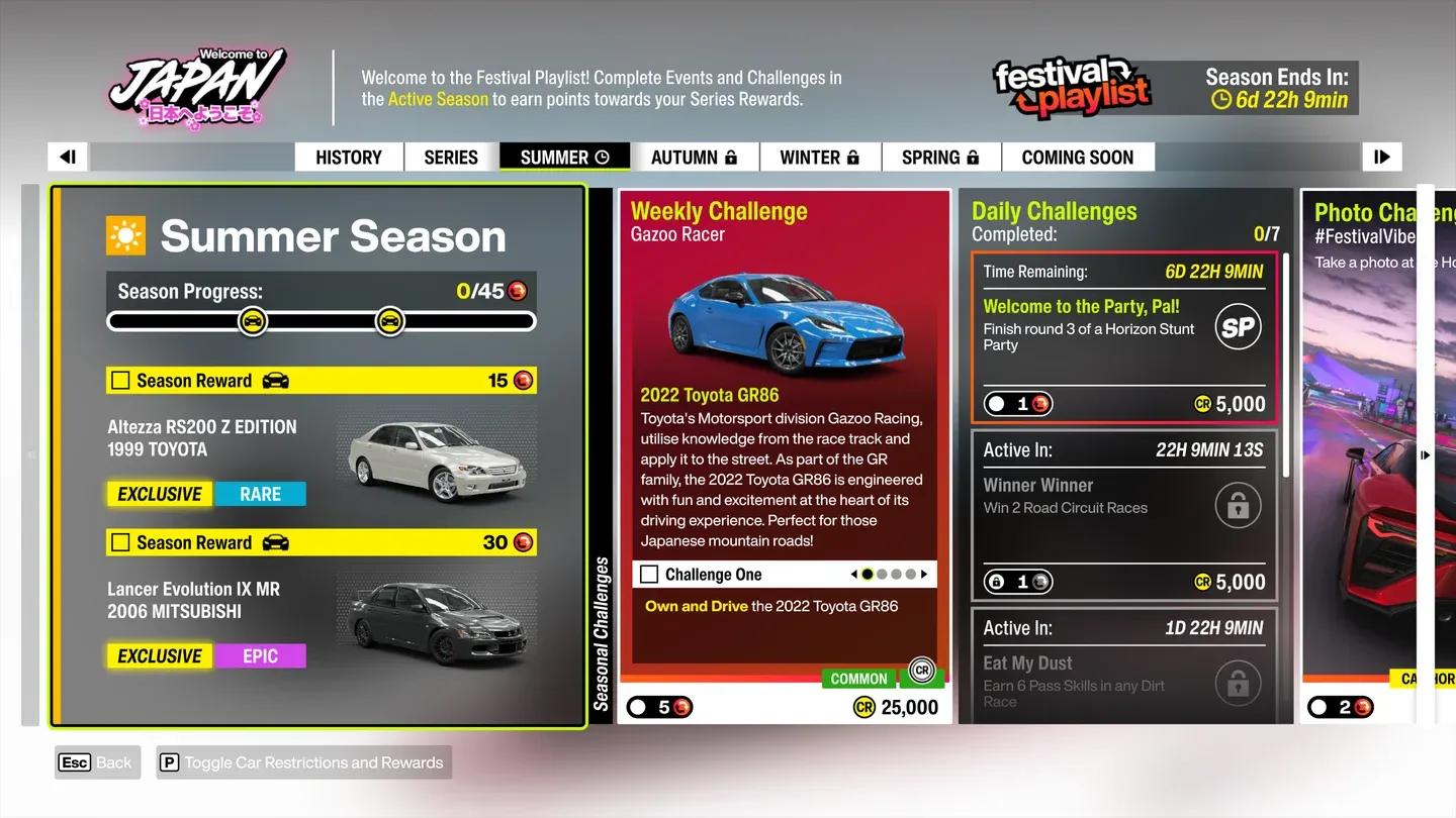 Series reward cars overview