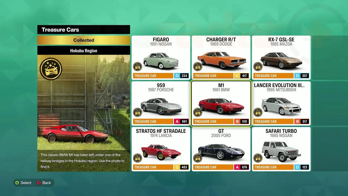 Treasure Cars menu in FH6